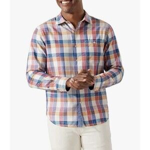 Tommy Bahama Long Sleeve Mendocino Plaid Camp Shirt Size L NWT Blue Orange Coral
